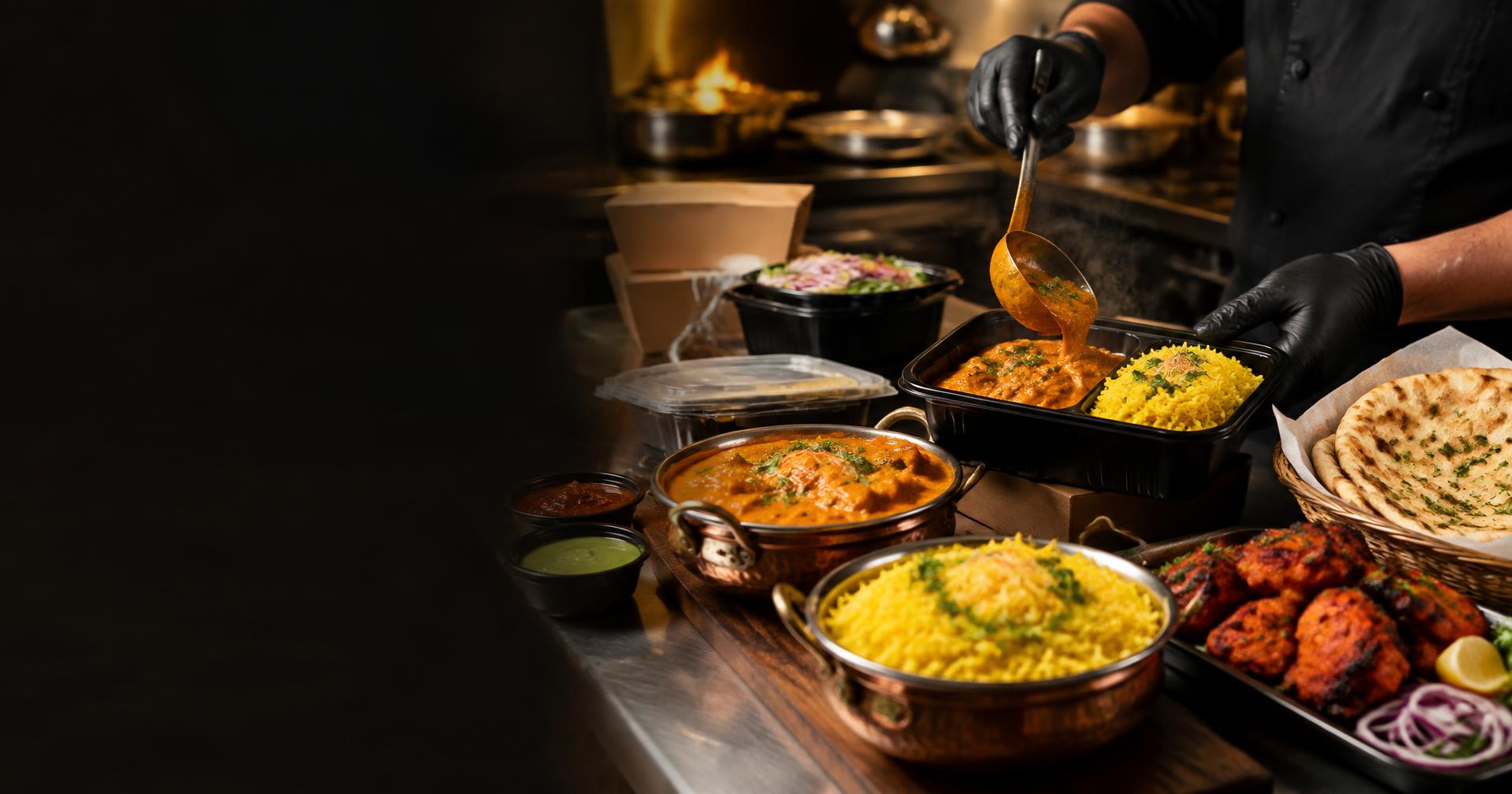 Freshly prepared Indian takeaway dishes